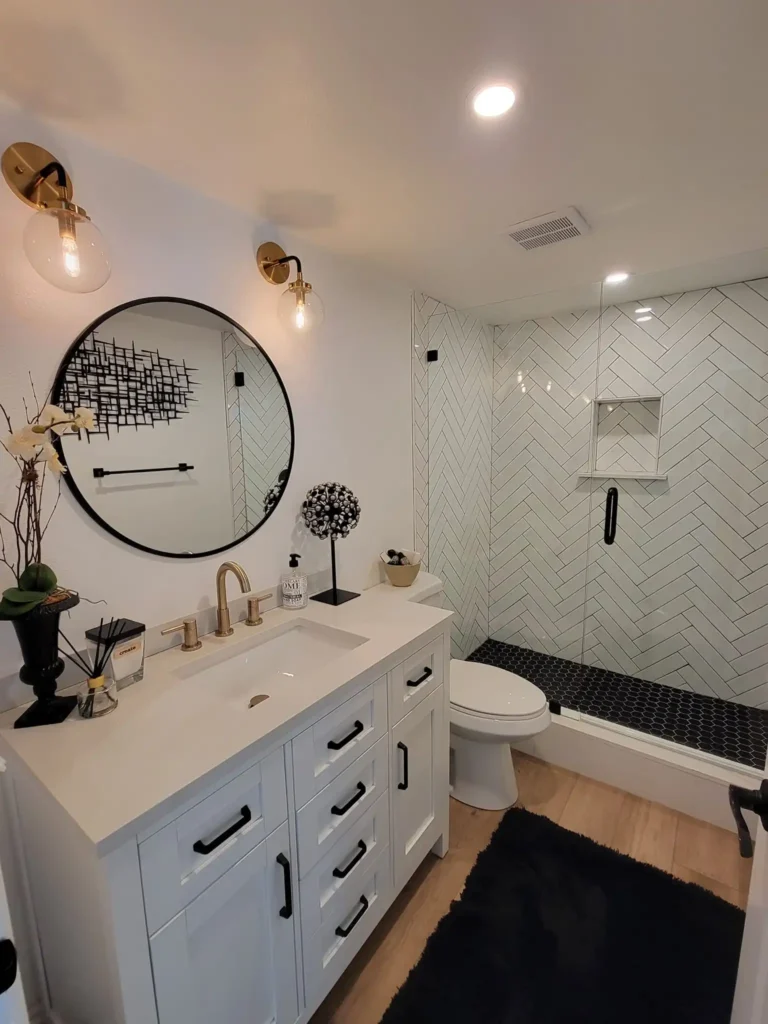 Bathroom prepared for Airbnb turnover cleaning in Orange County